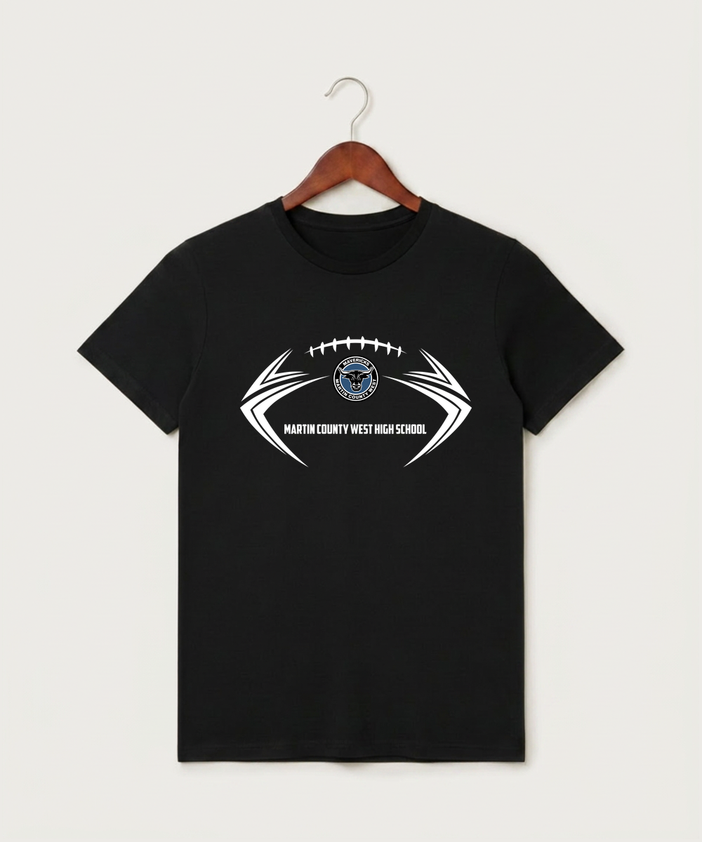 Martin County West High School Football (Boys) - Black T-Shirt - Full Front