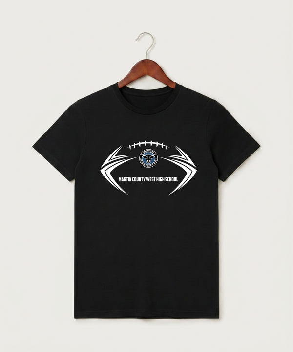 Martin County West High School Football (Boys) - Black T-Shirt - Full Front