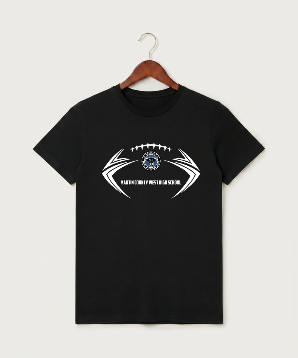 Martin County West High School Football (Boys) - Black T-Shirt - Full Front