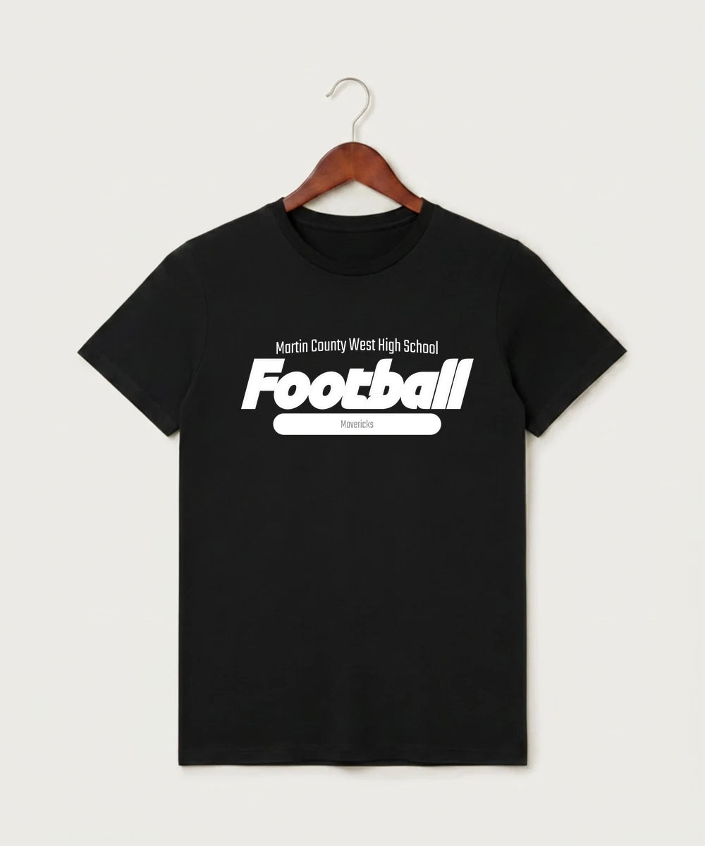 Martin County West High School Football (Boys) - Black T-Shirt - Full Front