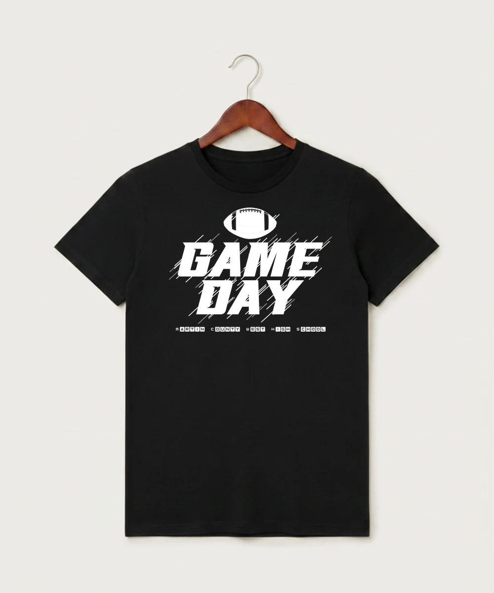 Martin County West High School Football (Boys) - Black T-Shirt - Full Front