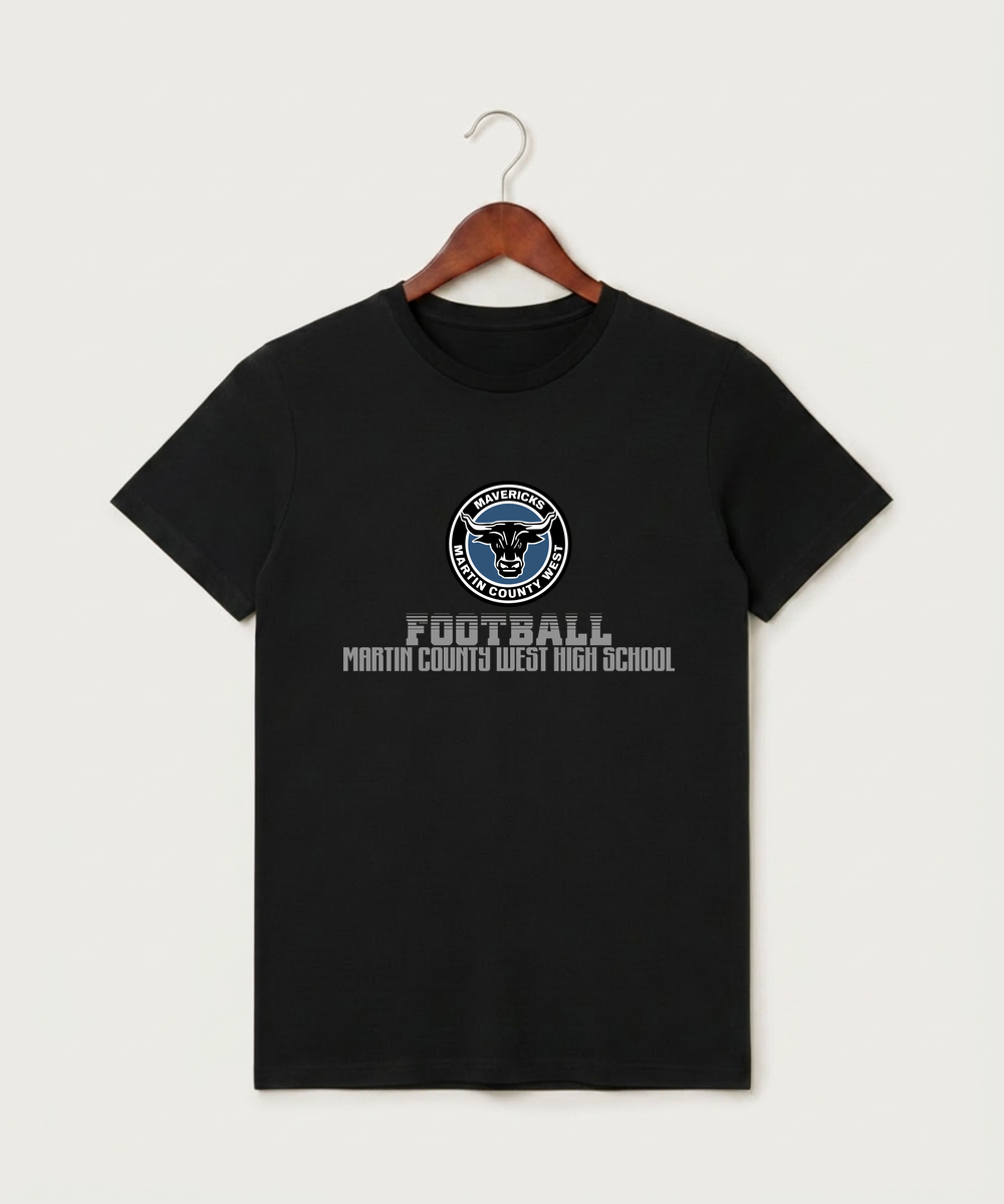 Martin County West High School Football (Boys) - Black T-Shirt - Full Front