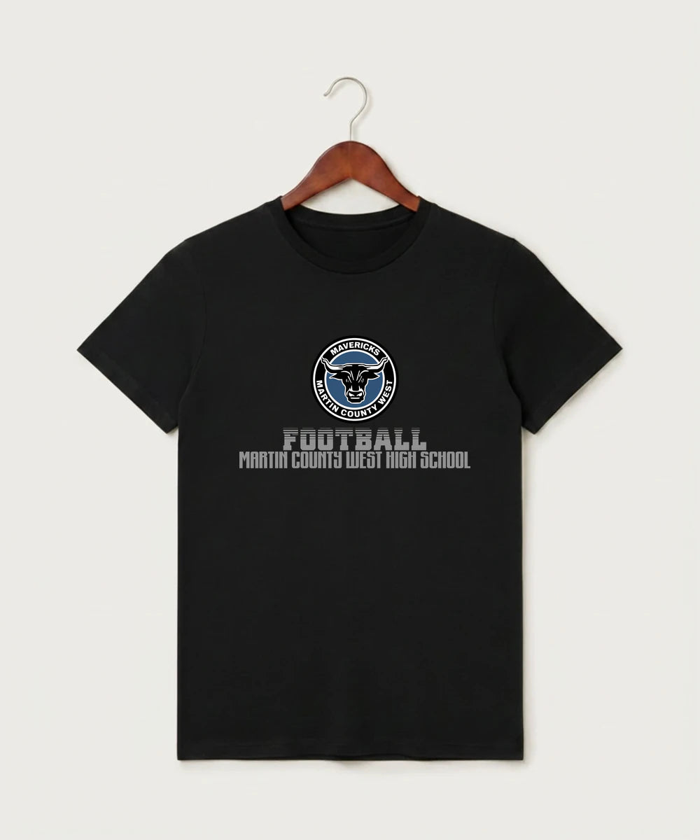 Martin County West High School Football (Boys) - Black T-Shirt - Full Front