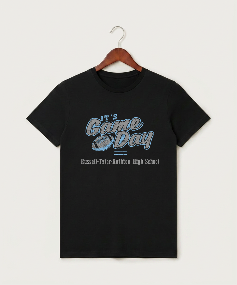 Russell-Tyler-Ruthton High School Football (Boys) - Black T-Shirt - Full Front