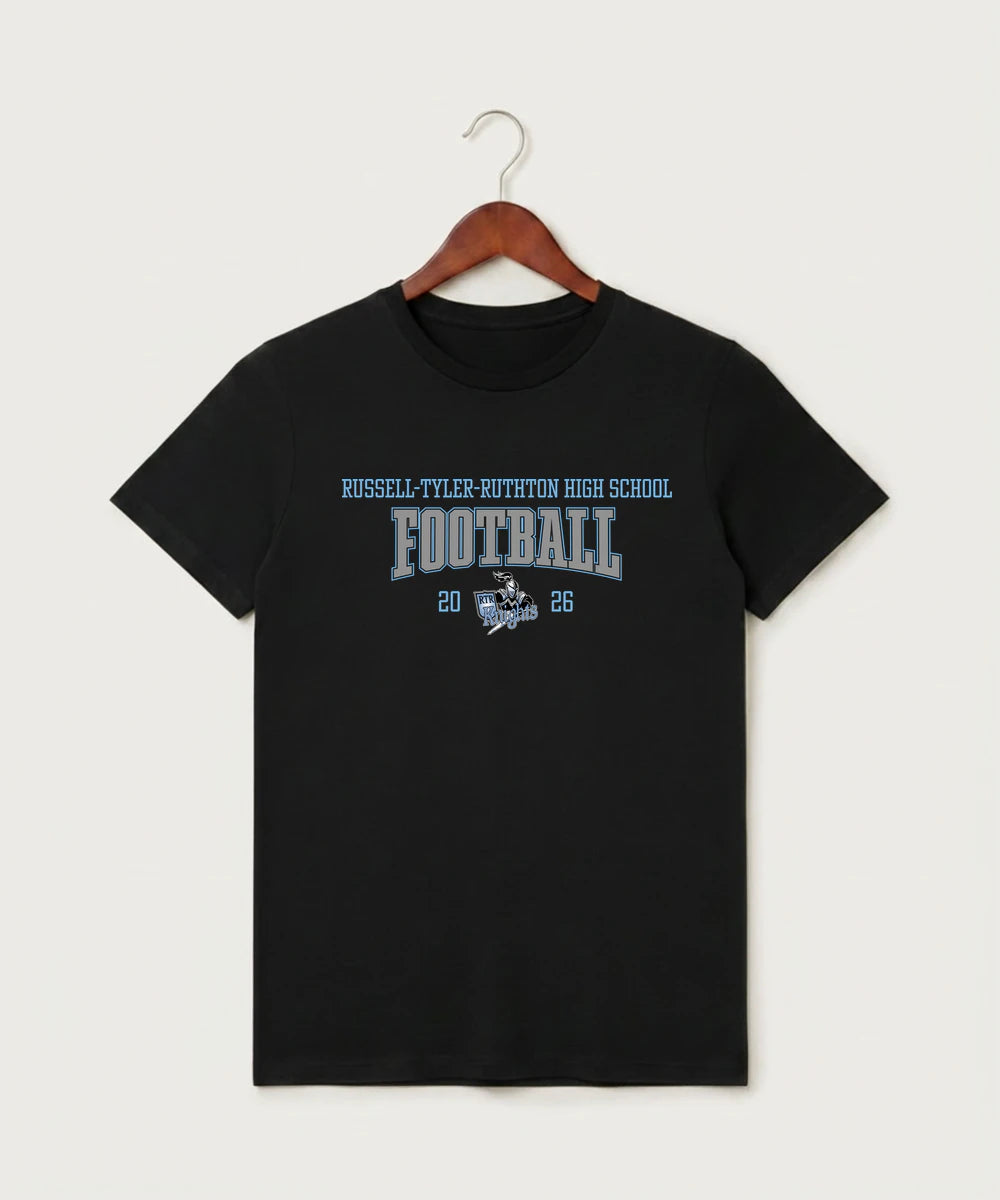 Russell-Tyler-Ruthton High School Football (Boys) - Black T-Shirt - Full Front