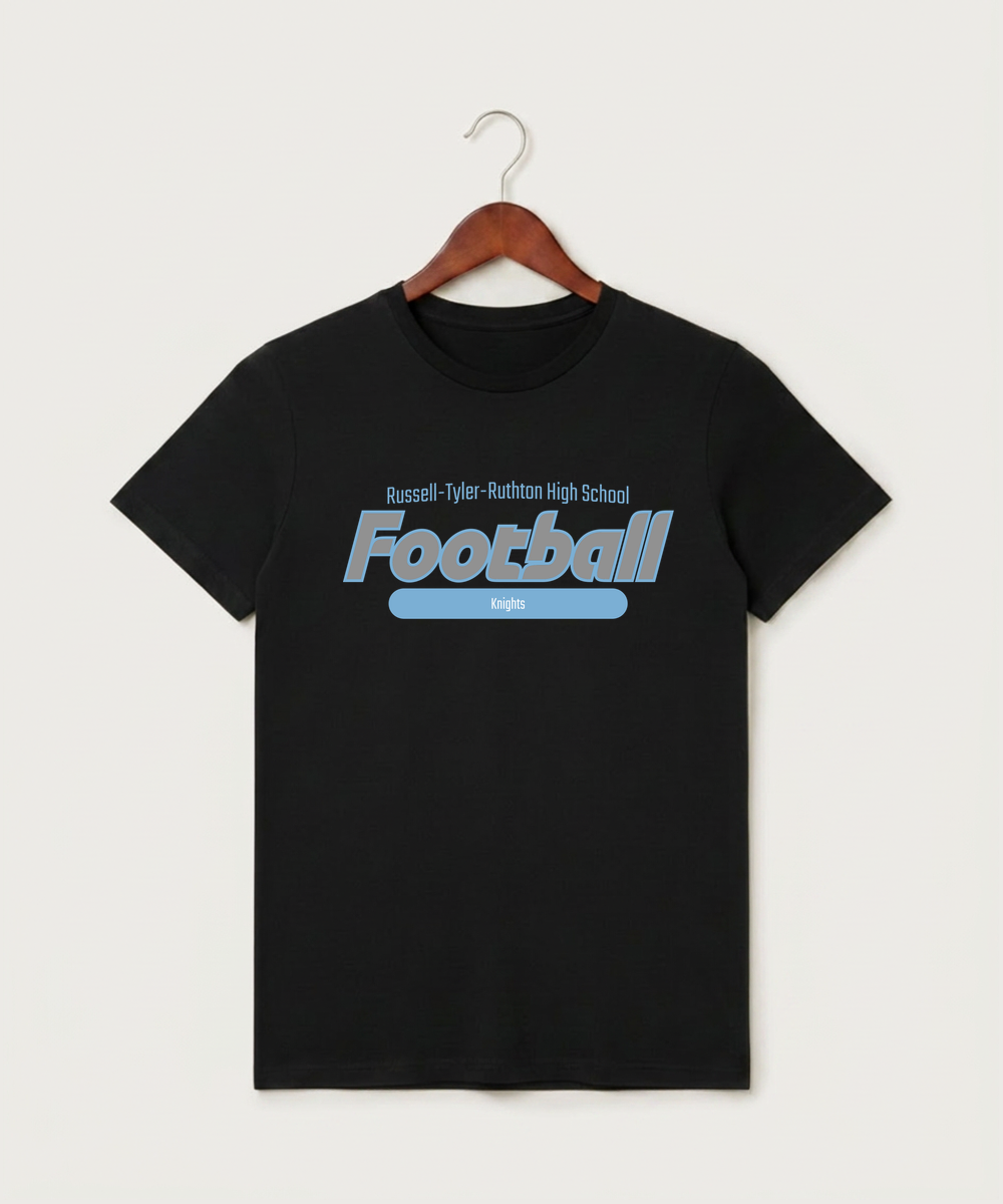 Russell-Tyler-Ruthton High School Football (Boys) - Black T-Shirt - Full Front