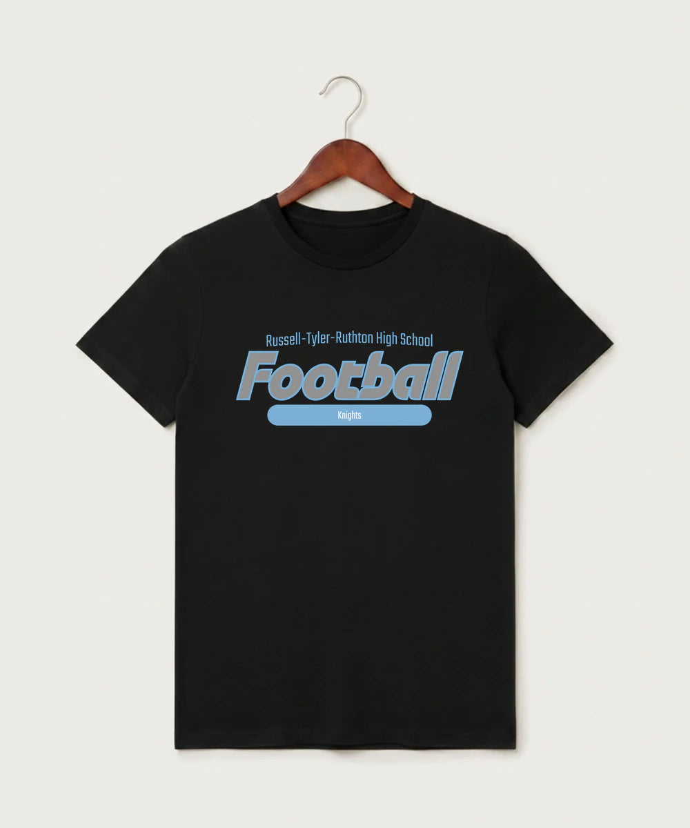 Russell-Tyler-Ruthton High School Football (Boys) - Black T-Shirt - Full Front