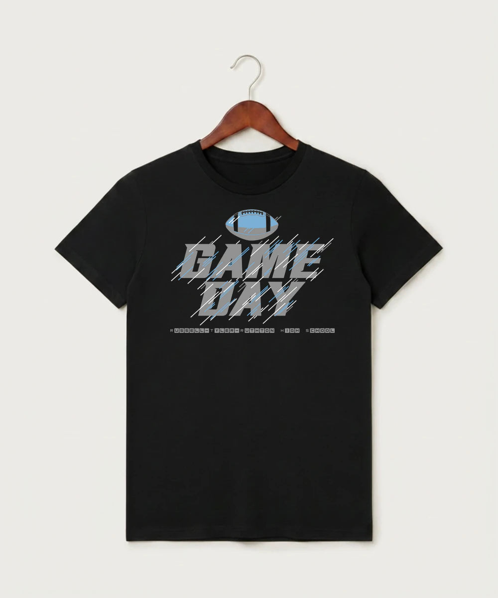Russell-Tyler-Ruthton High School Football (Boys) - Black T-Shirt - Full Front