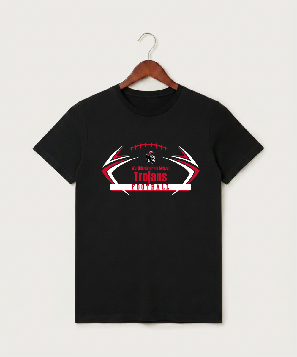 Worthington High School Football (Boys) - Black T-Shirt - Full Front