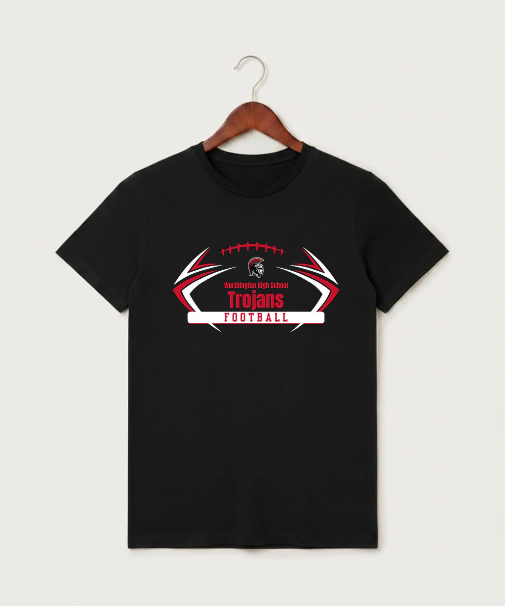 Worthington High School Football (Boys) - Black T-Shirt - Full Front