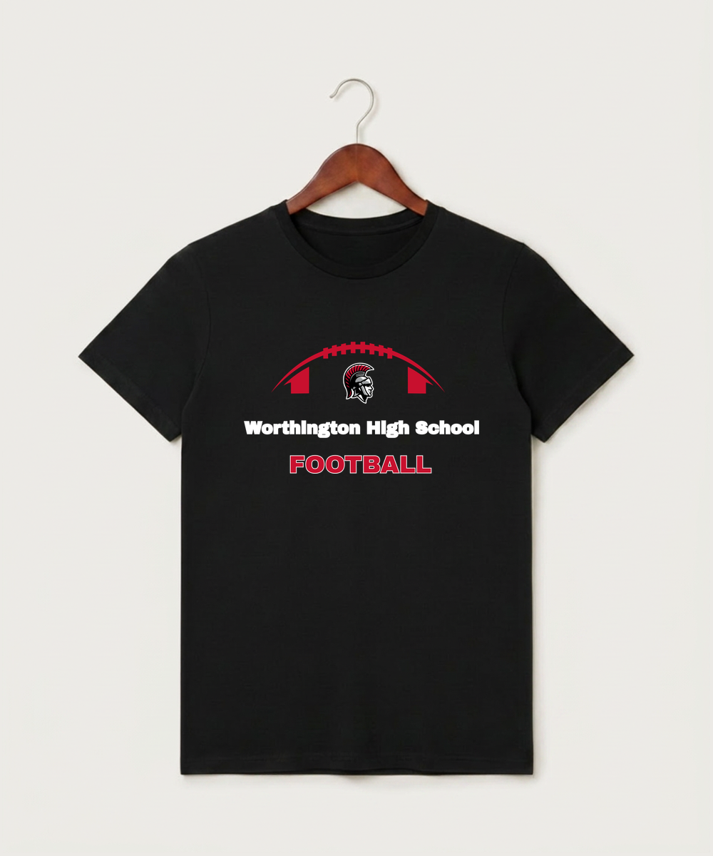 Worthington High School Football (Boys) - Black T-Shirt - Full Front
