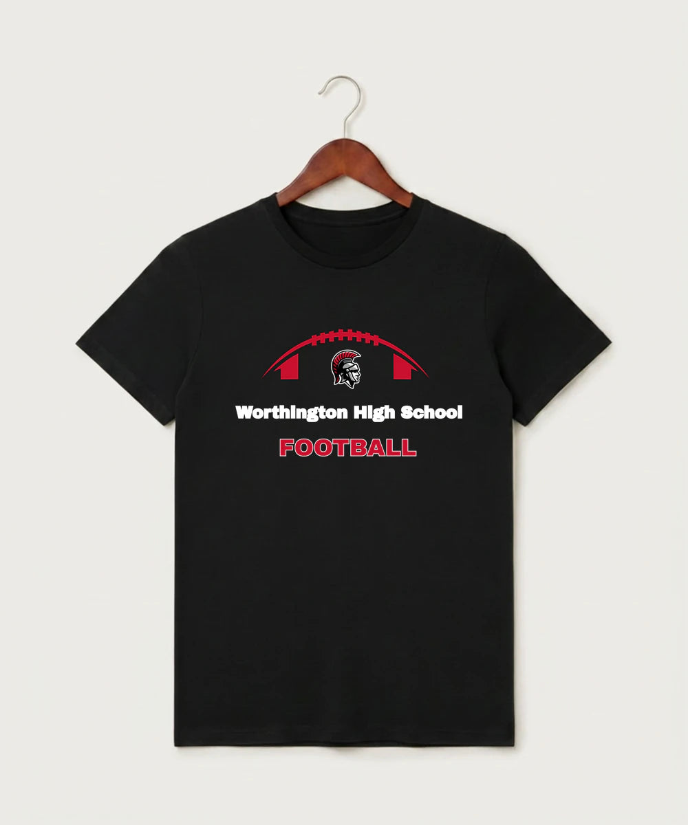 Worthington High School Football (Boys) - Black T-Shirt - Full Front