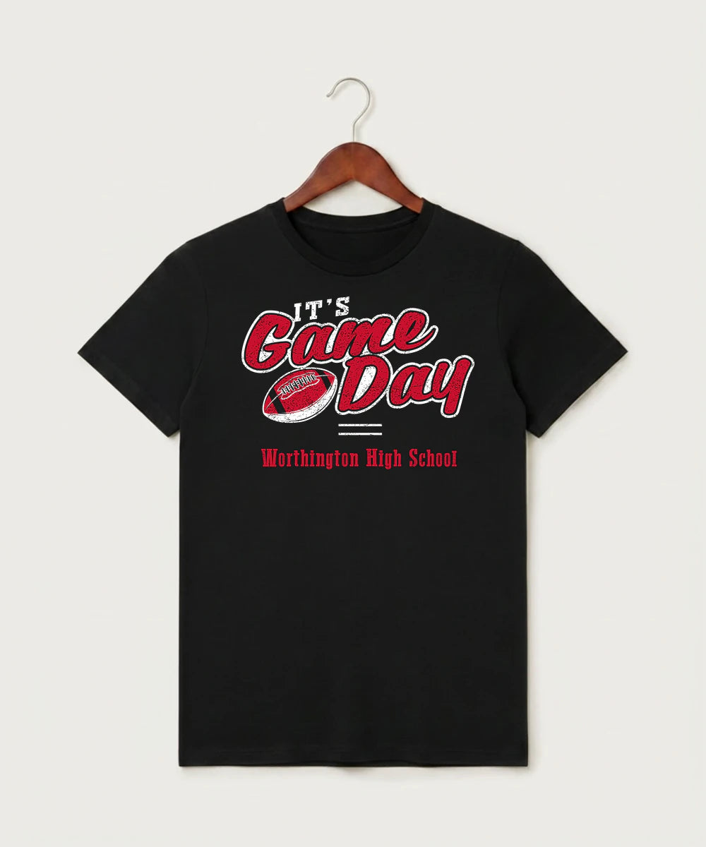 Worthington High School Football (Boys) - Black T-Shirt - Full Front