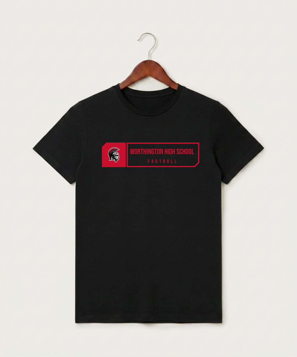 Worthington High School Football (Boys) - Black T-Shirt - Full Front