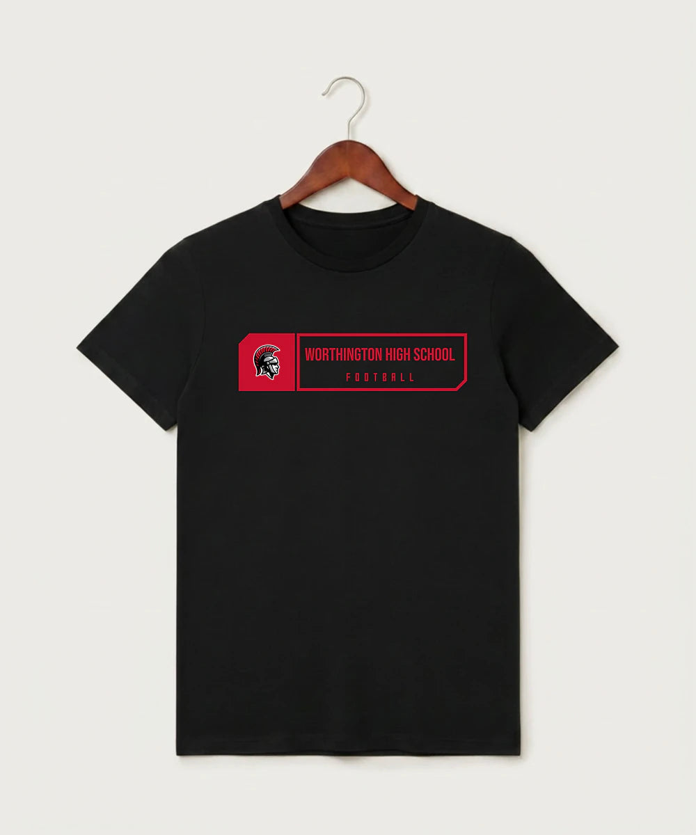 Worthington High School Football (Boys) - Black T-Shirt - Full Front
