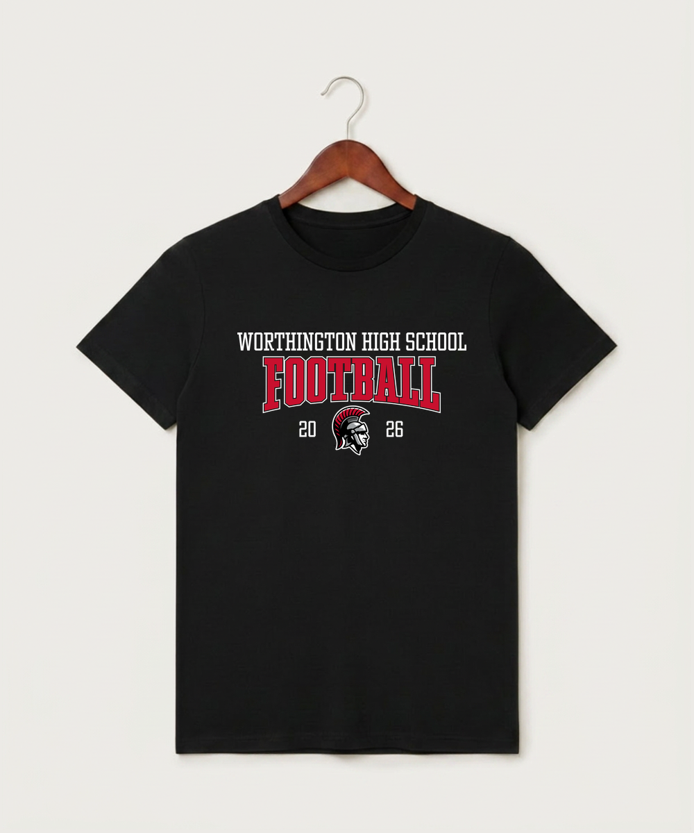 Worthington High School Football (Boys) - Black T-Shirt - Full Front