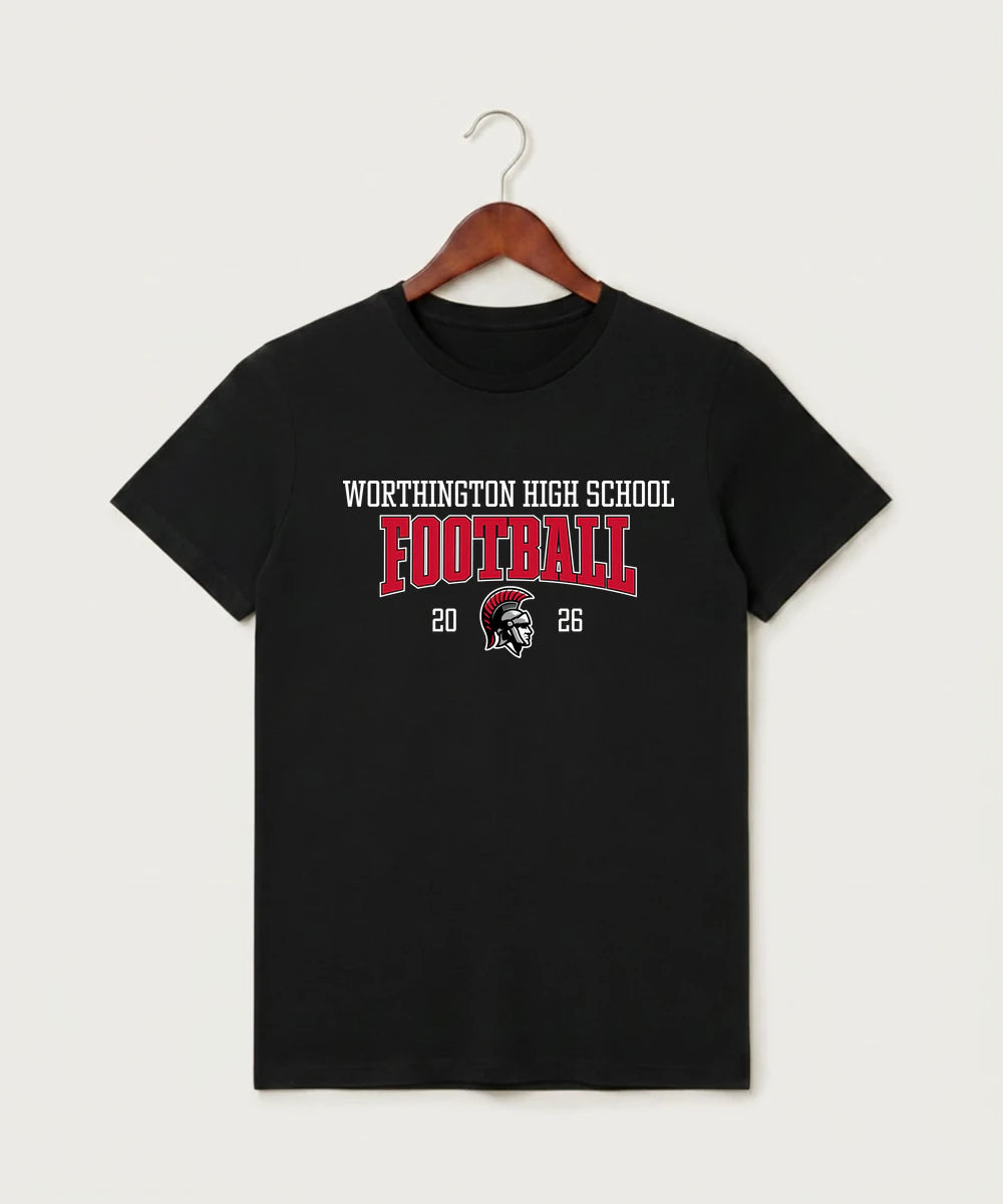 Worthington High School Football (Boys) - Black T-Shirt - Full Front