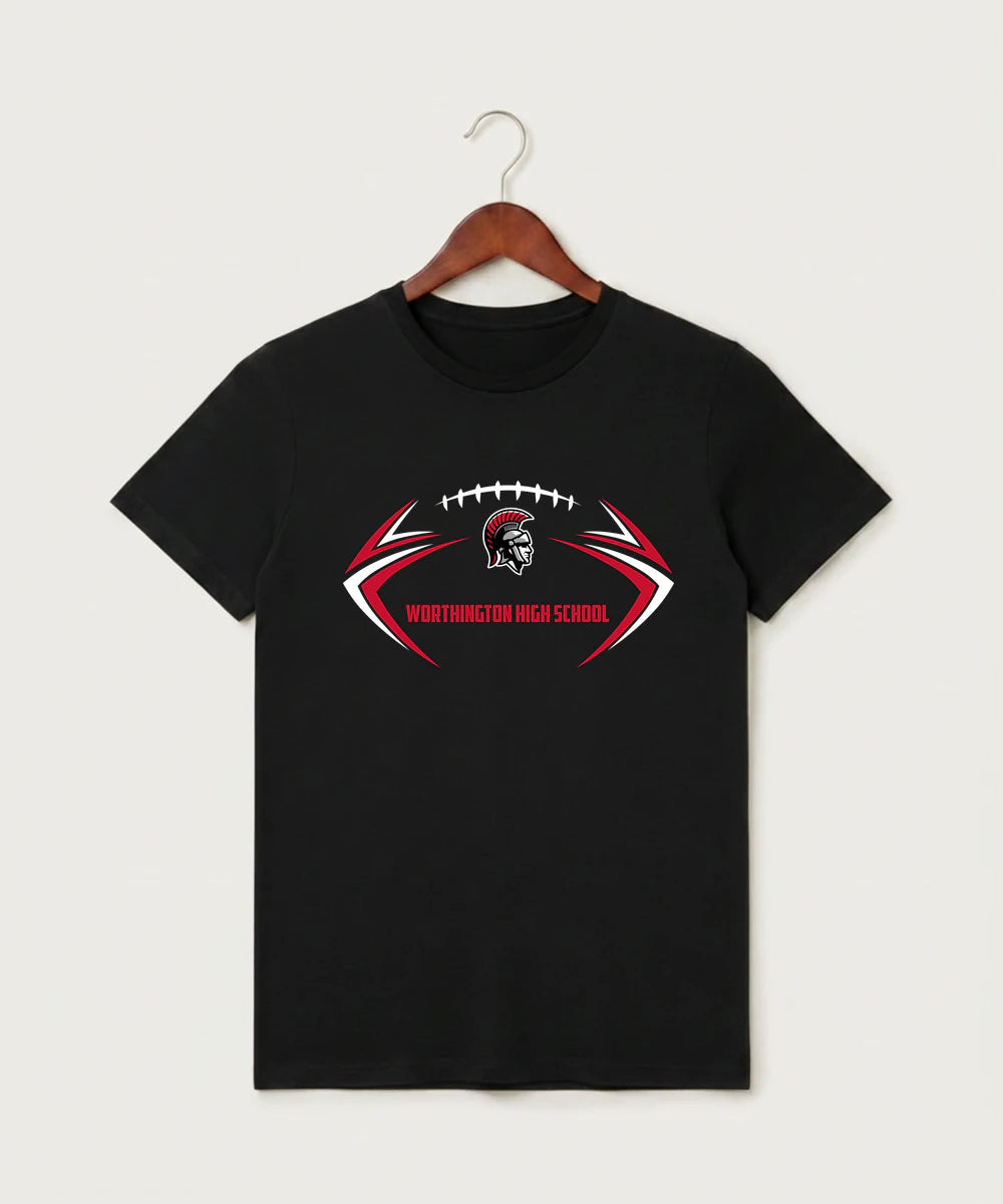 Worthington High School Football (Boys) - Black T-Shirt - Full Front