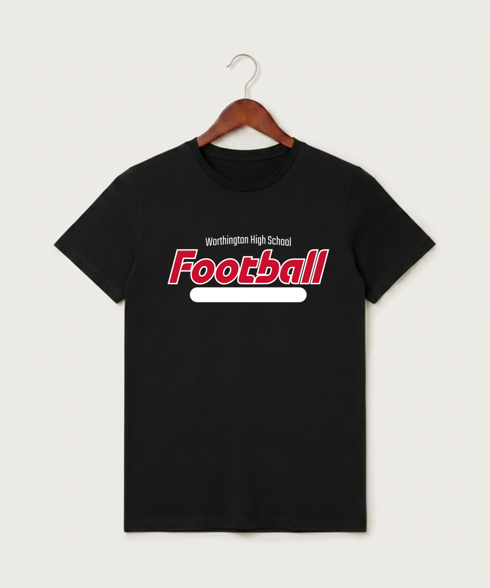 Worthington High School Football (Boys) - Black T-Shirt - Full Front