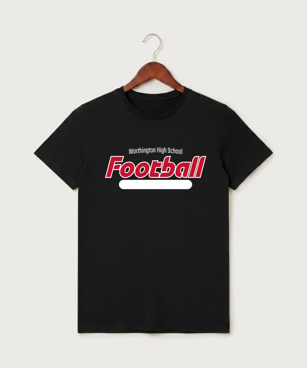 Worthington High School Football (Boys) - Black T-Shirt - Full Front