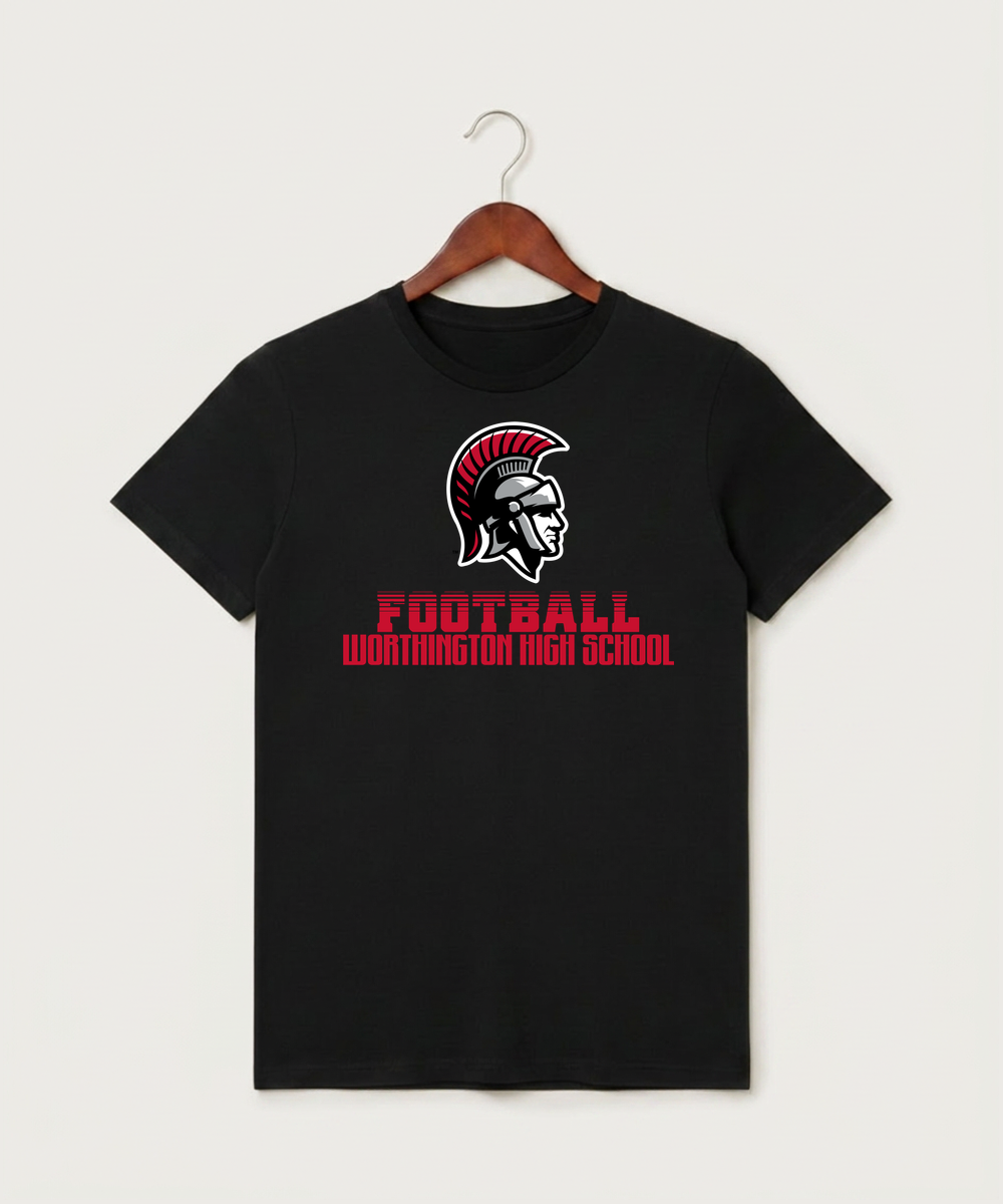 Worthington High School Football (Boys) - Black T-Shirt - Full Front