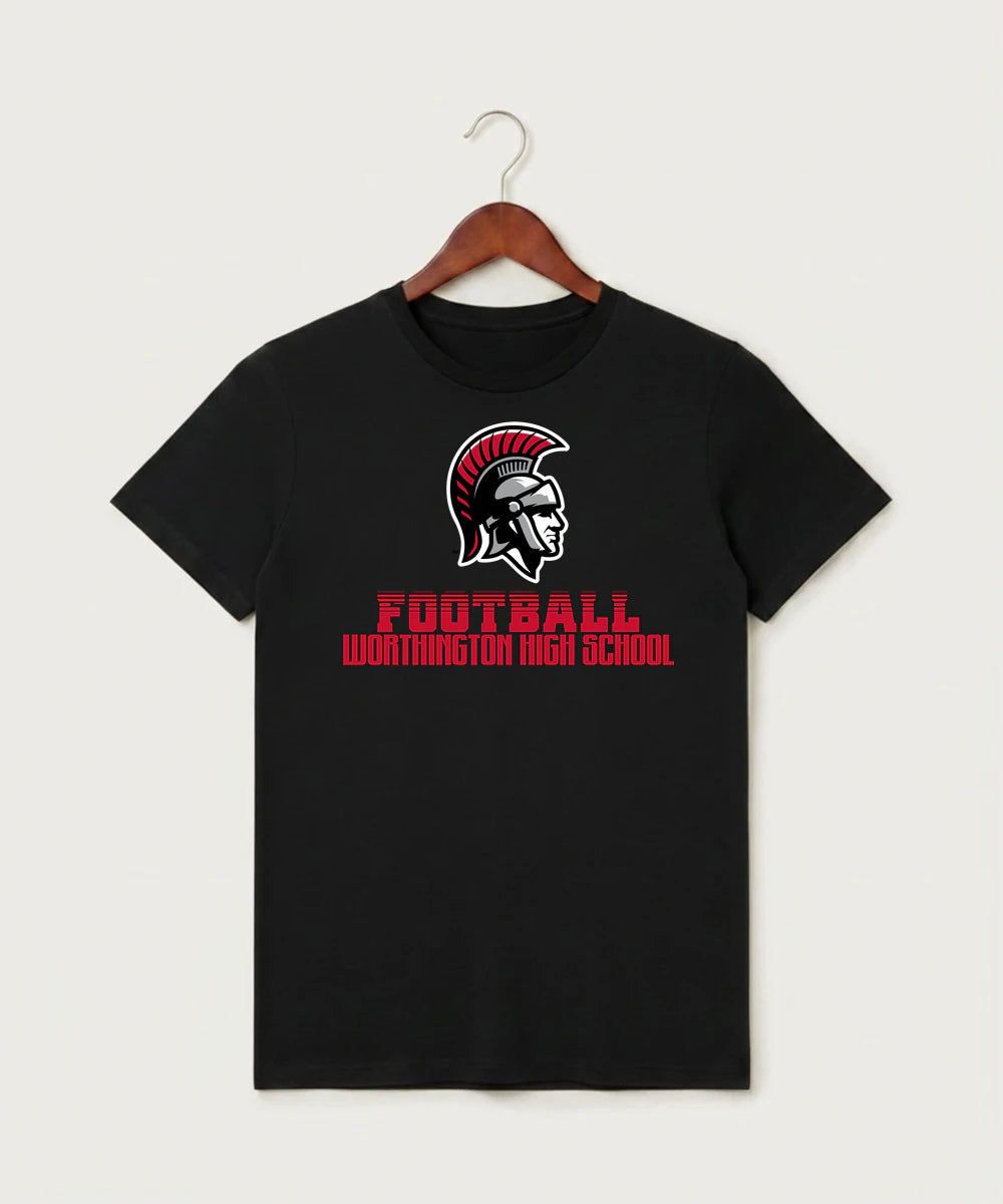 Worthington High School Football (Boys) - Black T-Shirt - Full Front