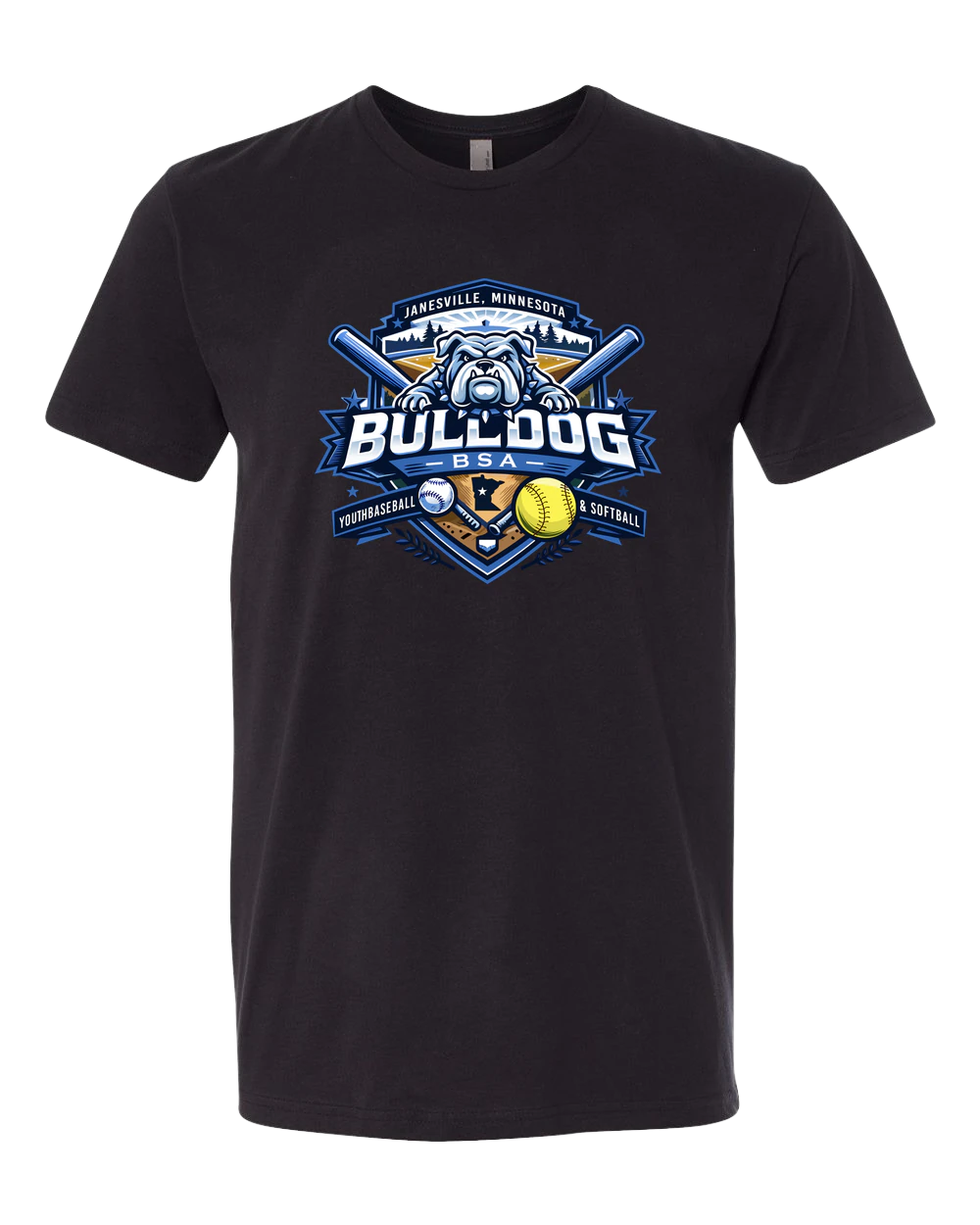 JWP Youth Baseball/Softball - Black T-Shirt - Full Front