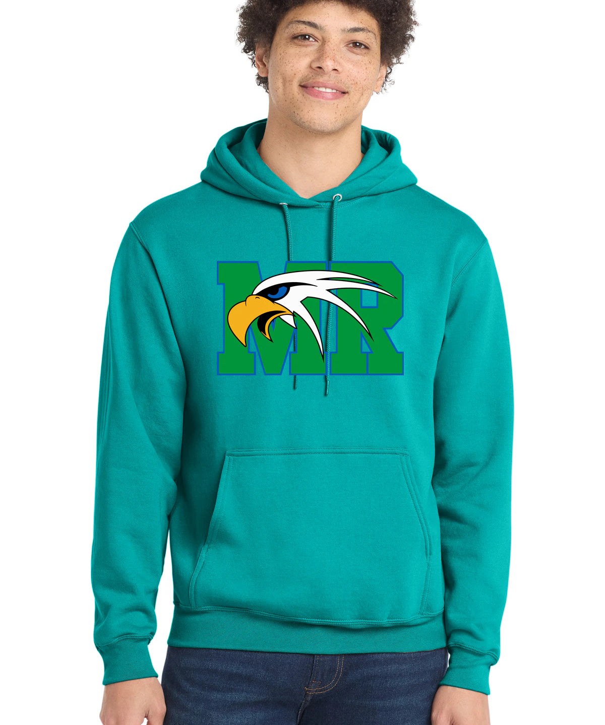 Maple River High School hockey_boys - Bright Aqua Port & Co Core Fleece Pullover Hooded Sweatshirt. PC78H