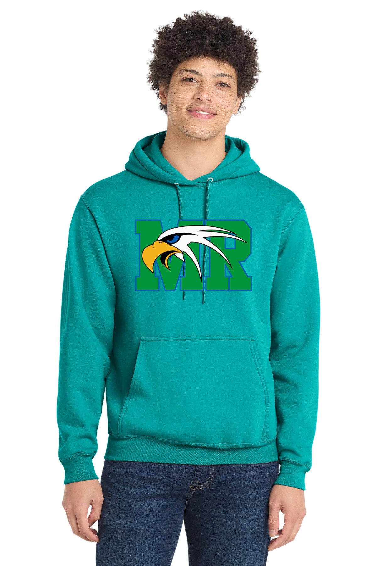 Maple River High School hockey_boys - Bright Aqua Port & Co Core Fleece Pullover Hooded Sweatshirt. PC78H