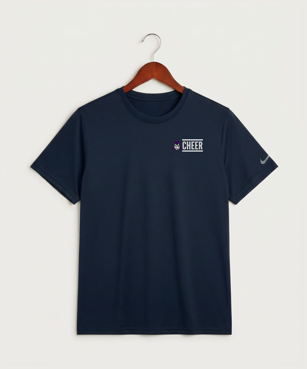 Albany High School Cheerleading - College Navy Nike Swoosh Sleeve rLegend Tee NKDX8730
