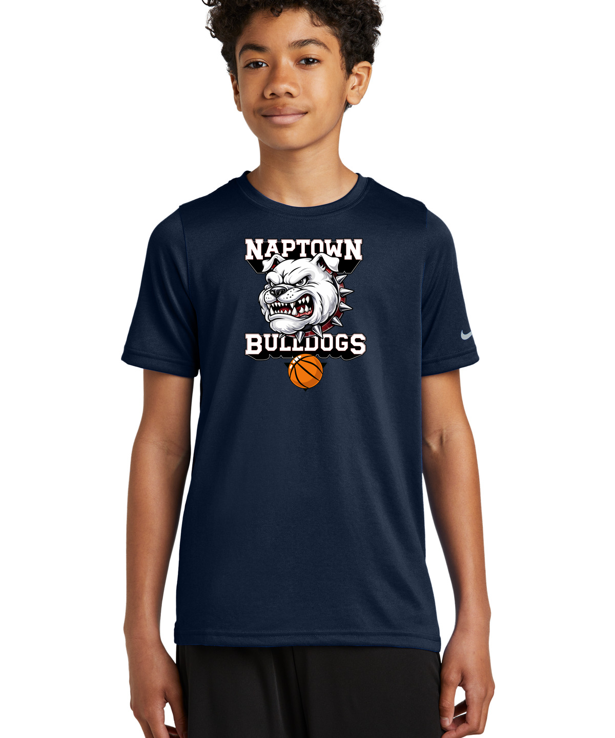 Naptown basketball_boys - College Navy Nike Youth Swoosh Sleeve rLegend Tee NKDX8787