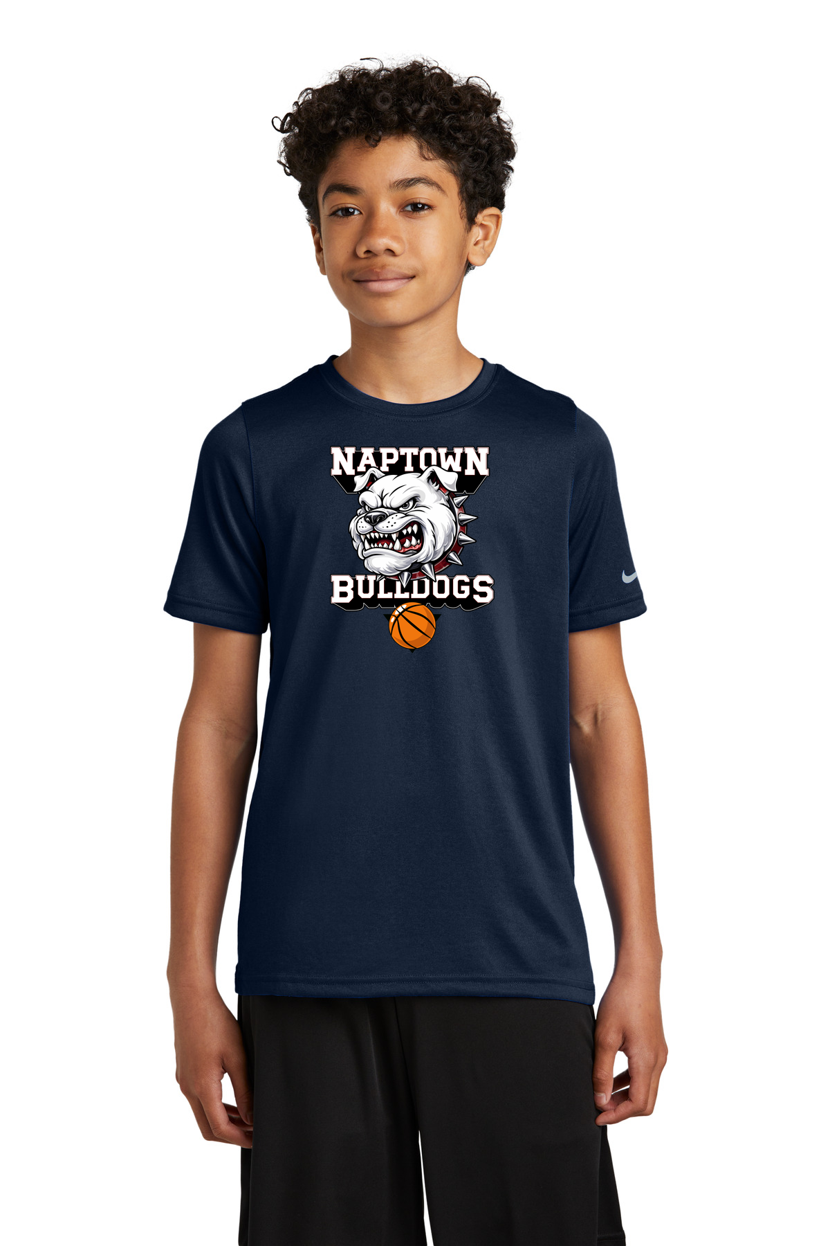 Naptown basketball_boys - College Navy Nike Youth Swoosh Sleeve rLegend Tee NKDX8787