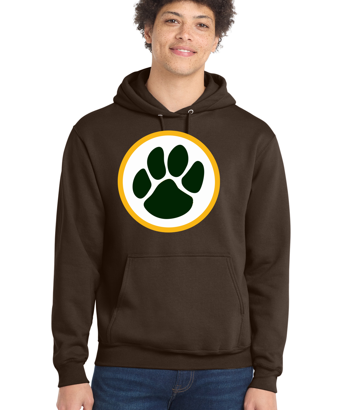 Ashwaubenon High School Football (Boys) - Dark Chocolate Brown Port & Co Core Fleece Pullover Hooded Sweatshirt. PC78H