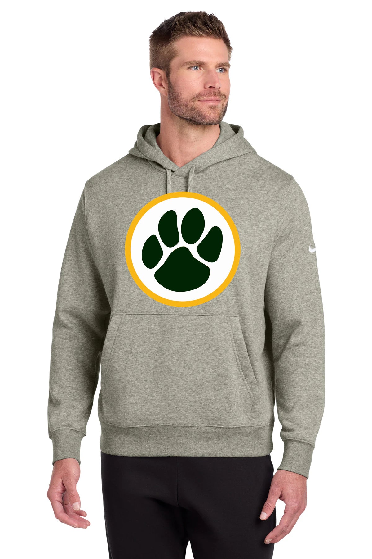 Ashwaubenon High School Football (Boys) - Dark Grey Heather Nike Club Fleece Sleeve Swoosh Pullover Hoodie NKDR1499