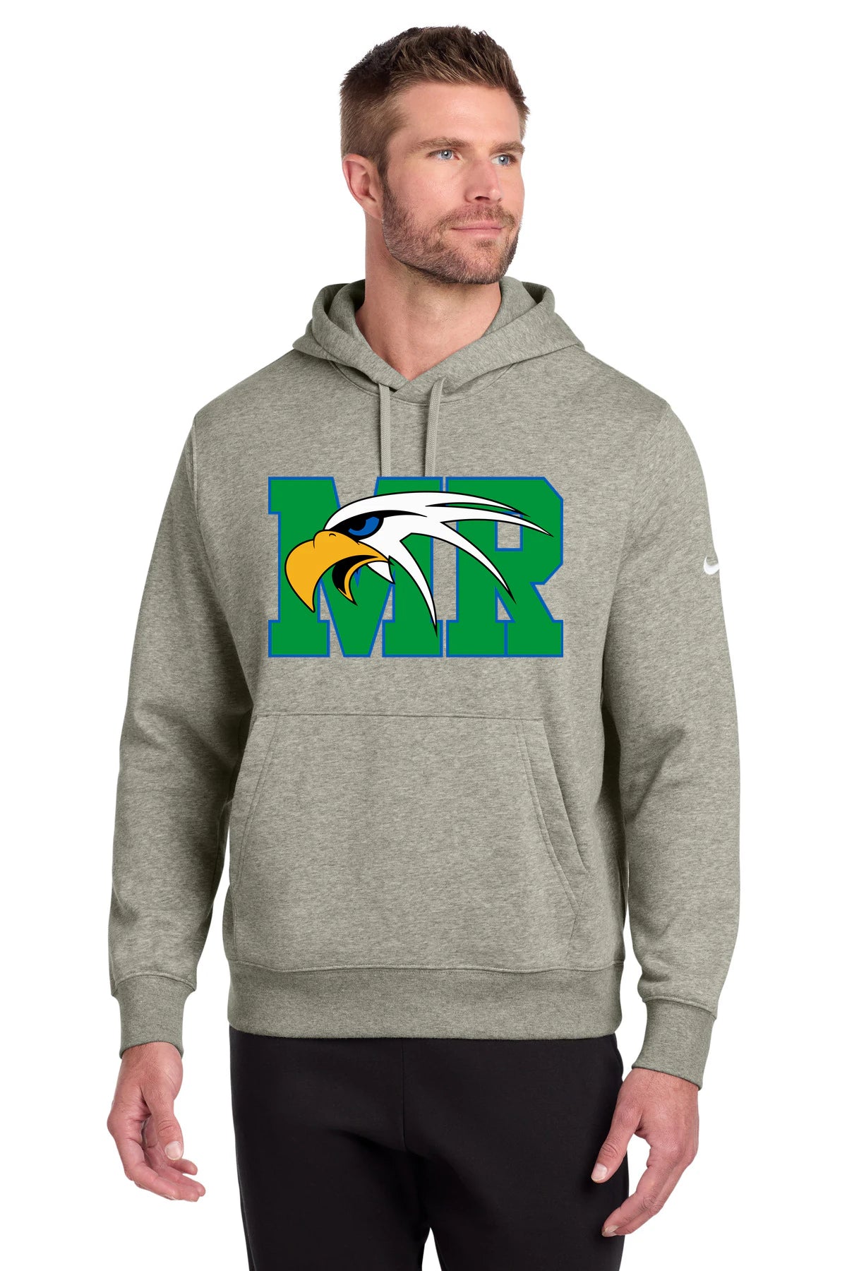 Maple River High School hockey_boys - Dark Grey Heather Nike Club Fleece Sleeve Swoosh Pullover Hoodie NKDR1499