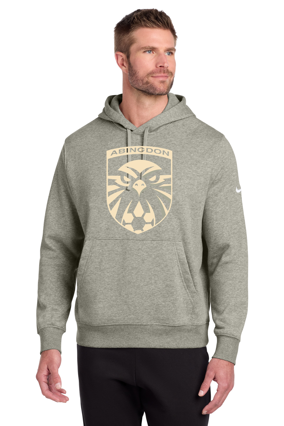 Abingdon High School soccer_boys - Dark Grey Heather Nike Club Fleece Sleeve Swoosh Pullover Hoodie NKDR1499