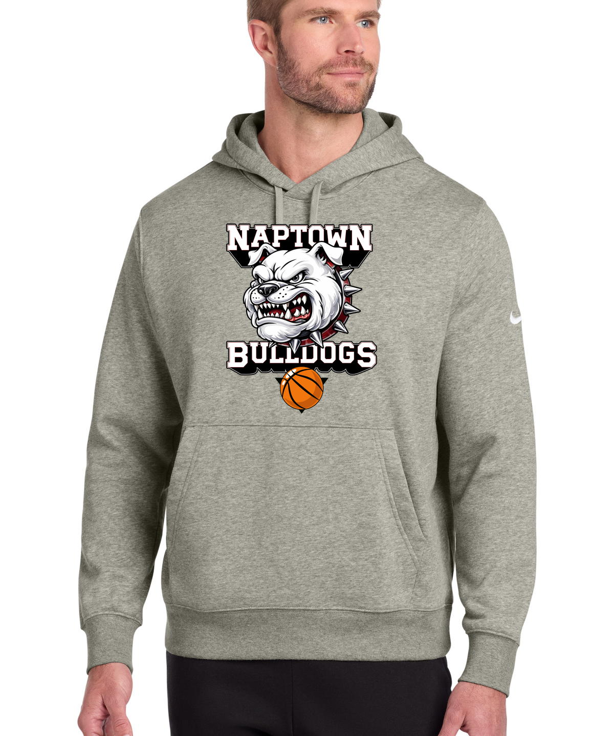 Naptown basketball_boys - Dark Grey Heather Nike Club Fleece Sleeve Swoosh Pullover Hoodie NKDR1499