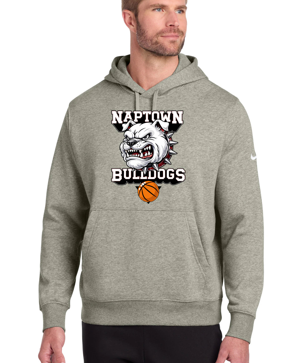 Naptown basketball_boys - Dark Grey Heather Nike Club Fleece Sleeve Swoosh Pullover Hoodie NKDR1499