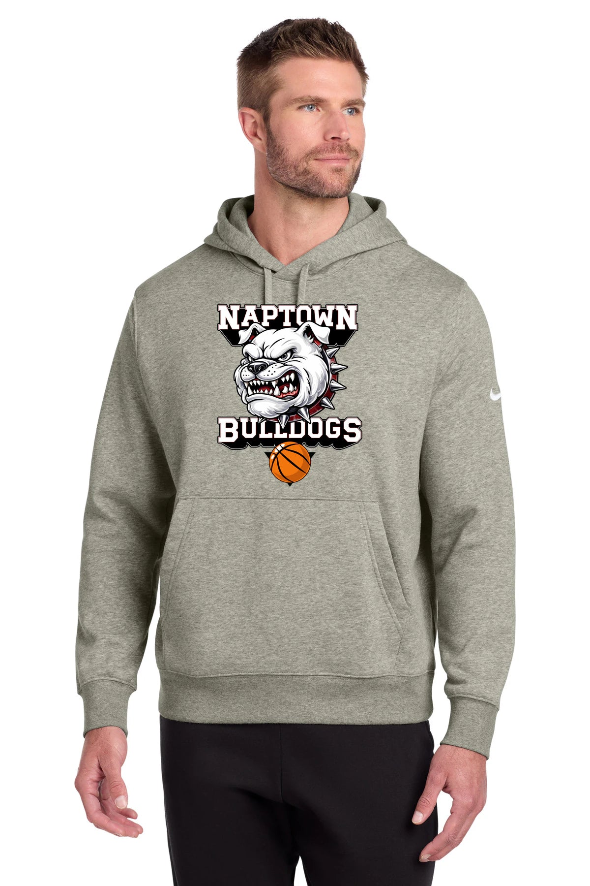 Naptown basketball_boys - Dark Grey Heather Nike Club Fleece Sleeve Swoosh Pullover Hoodie NKDR1499