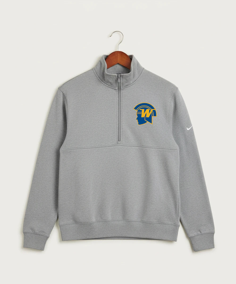 Wayzata High School Football (Boys) - Dark Grey Heather Nike Club Fleece Sleeve Swoosh 1/2-Zip NKDX6718