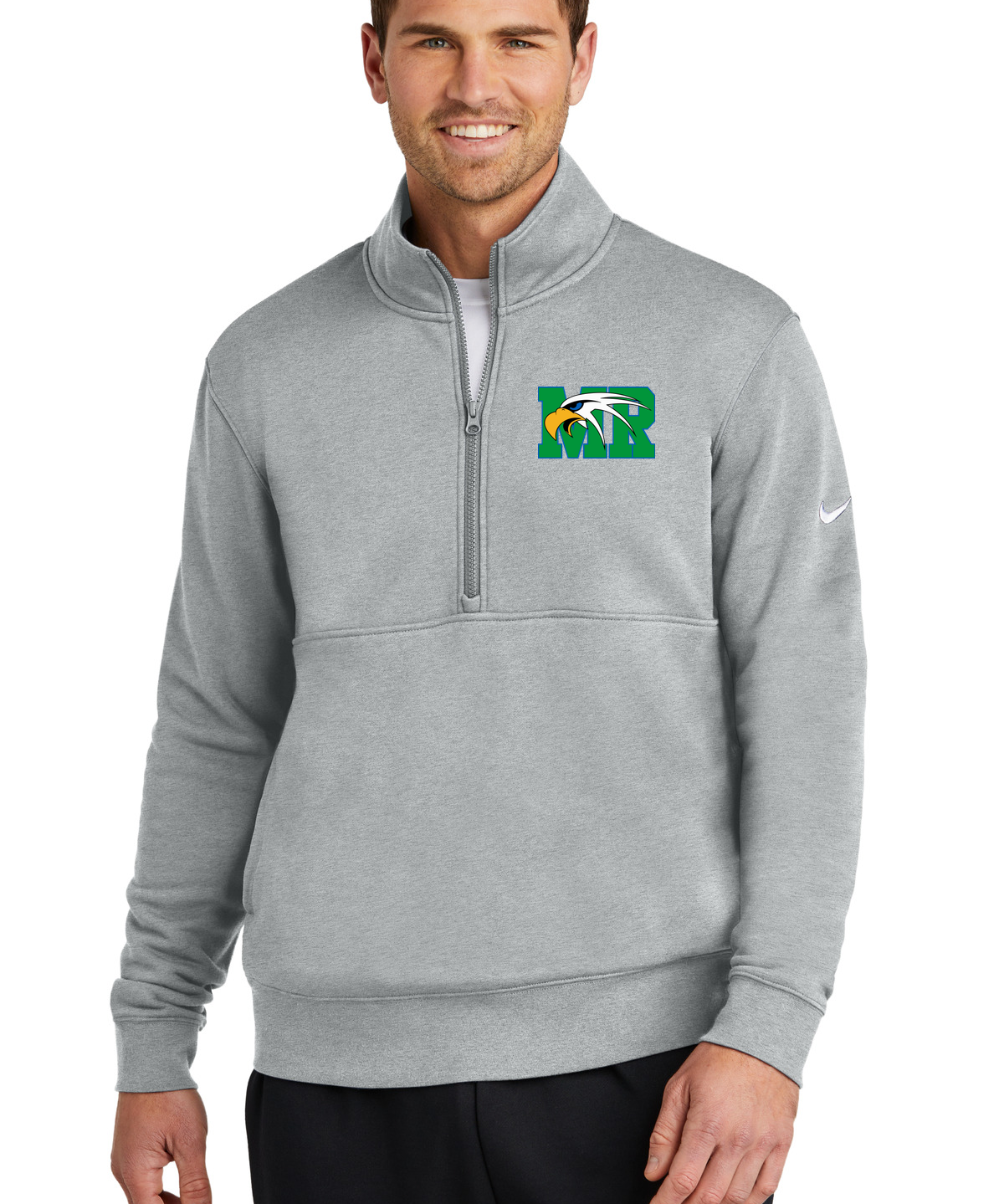 Maple River High School volleyball_girls - Dark Grey Heather Nike Club Fleece Sleeve Swoosh 1/2-Zip NKDX6718