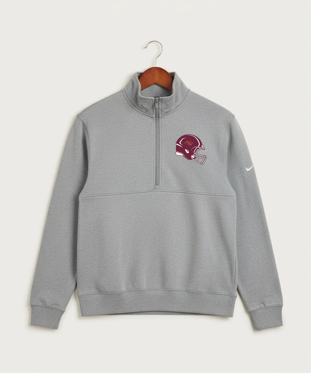 Pine Island High School Football (Boys) - Dark Grey Heather Nike Club Fleece Sleeve Swoosh 1/2-Zip NKDX6718