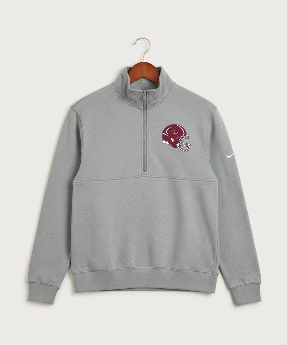 Pine Island High School Football (Boys) - Dark Grey Heather Nike Club Fleece Sleeve Swoosh 1/2-Zip NKDX6718