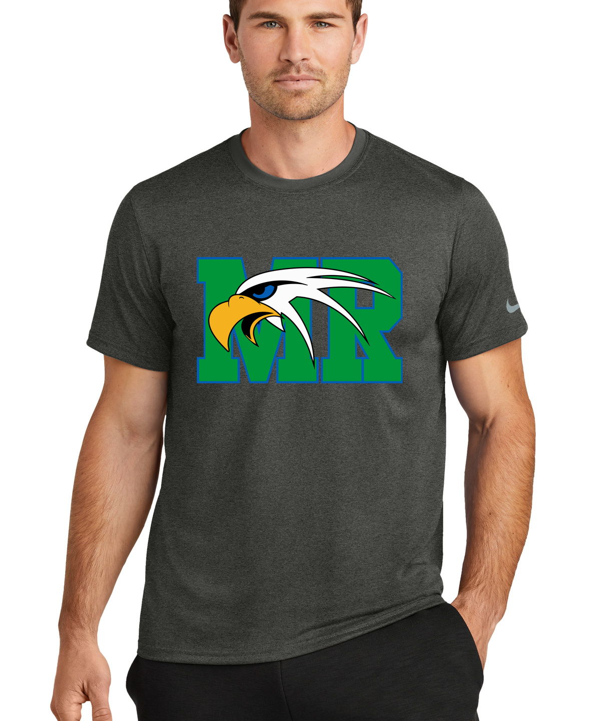 Maple River High School hockey_boys - Dark Smoke Heather Nike Swoosh Sleeve rLegend Tee NKDX8730