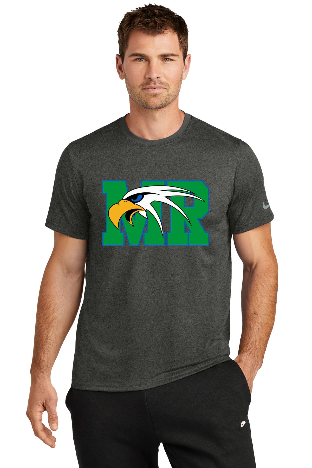Maple River High School hockey_boys - Dark Smoke Heather Nike Swoosh Sleeve rLegend Tee NKDX8730