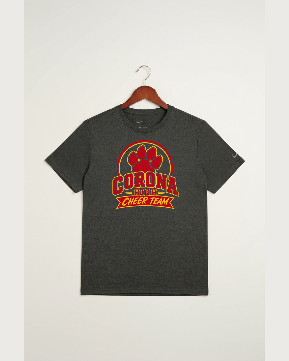 Corona Senior High School Cheer - Dark Smoke Heather Nike Swoosh Sleeve rLegend Tee NKDX8730