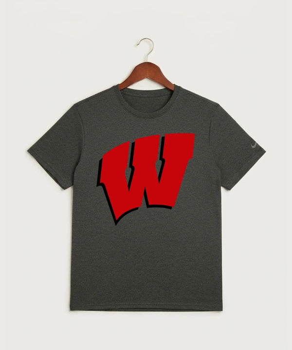 Wisconsin Hanger Test - Dark Smoke Heather Nike Swoosh Sleeve rLegend Tee NKDX8730