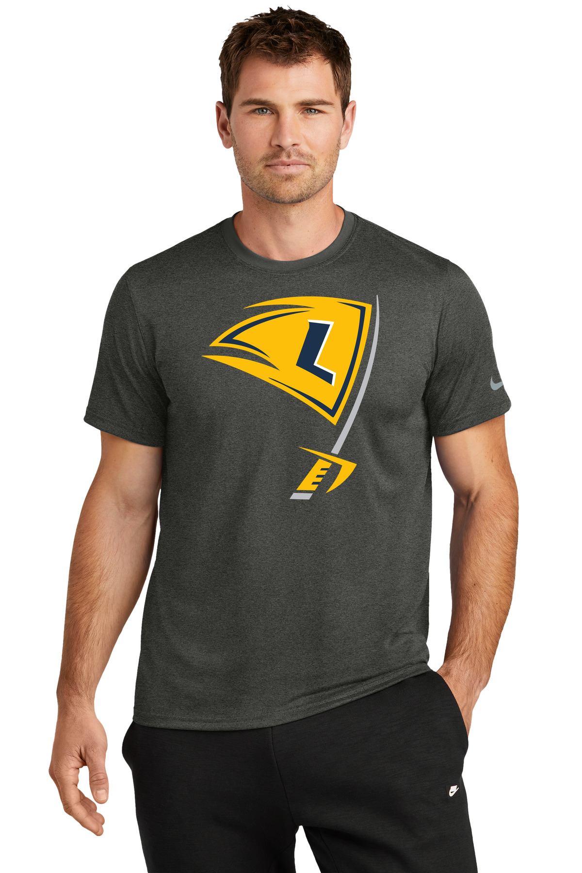 Howard Lake-Waverly-Winsted Football - Dark Smoke Heather Nike Swoosh Sleeve rLegend Tee NKDX8730