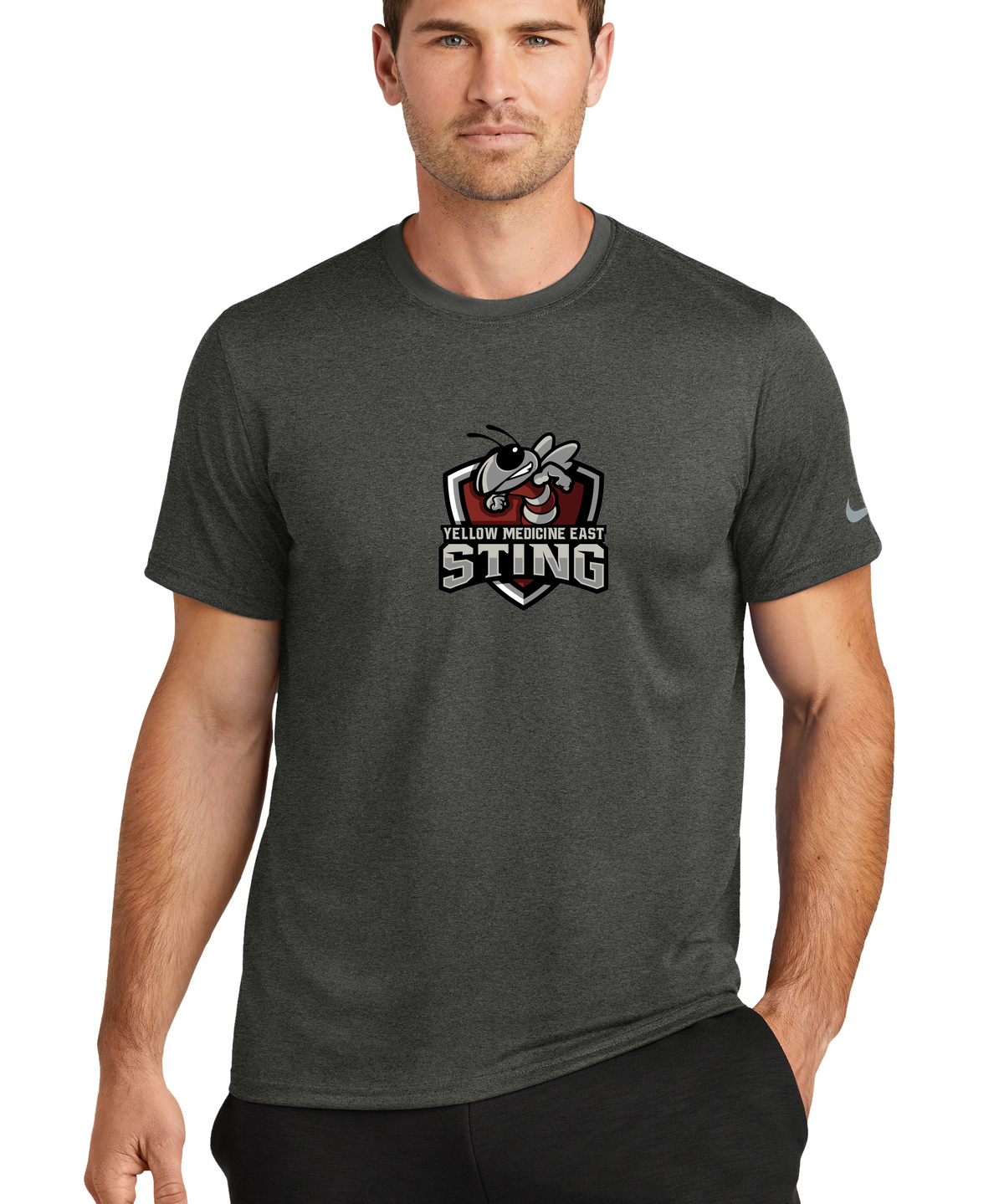 Yellow Medicine East Athletics - Dark Smoke Heather Nike Swoosh Sleeve rLegend Tee NKDX8730
