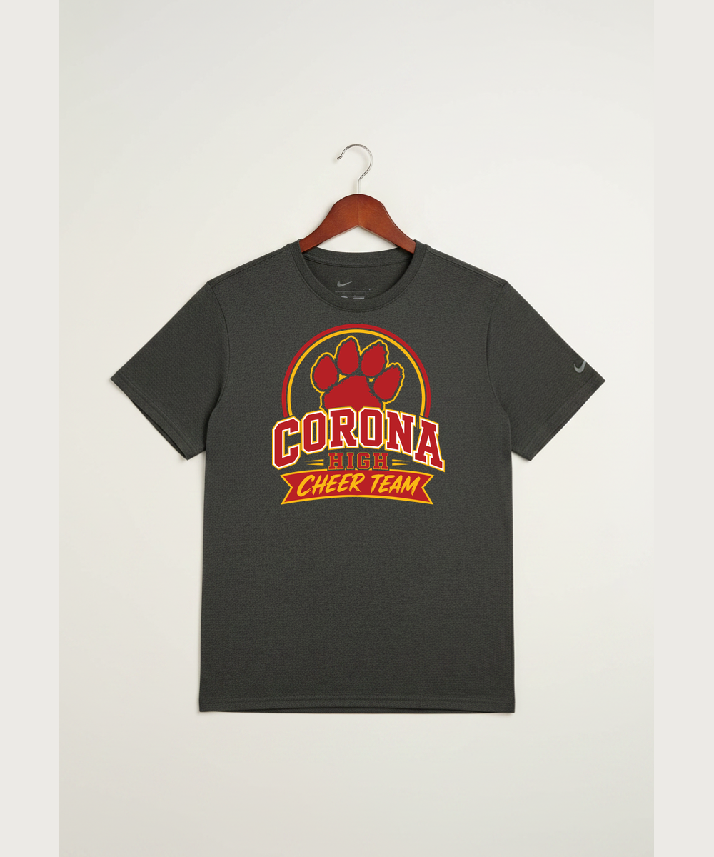 Corona Senior High School Cheer - Dark Smoke Heather Nike Swoosh Sleeve rLegend Tee NKDX8730